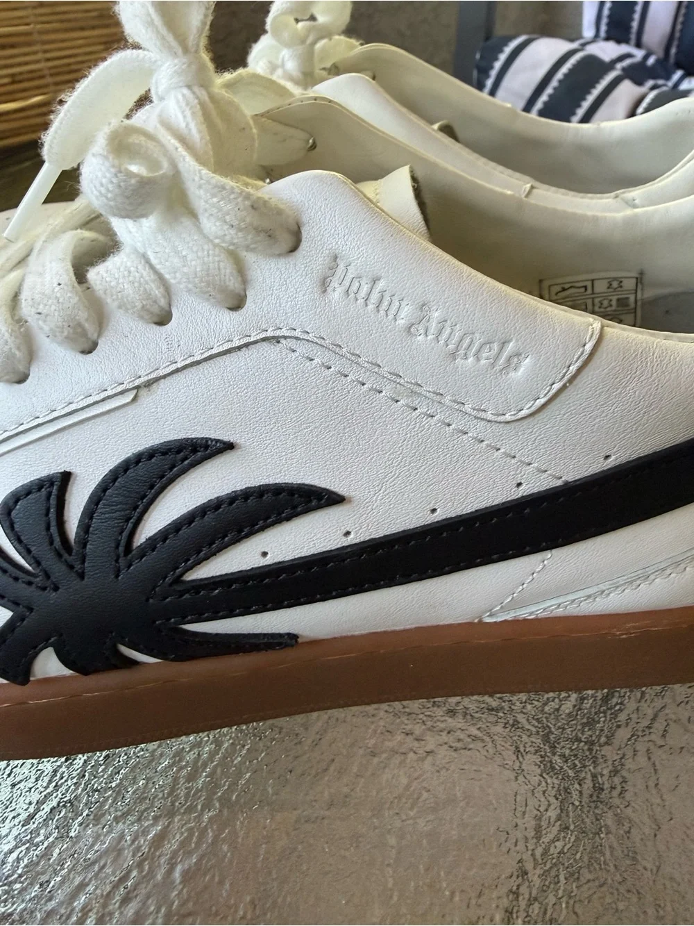Palm Angels White Leather Sneakers with Black Palm Logo - Picture 2 of 11